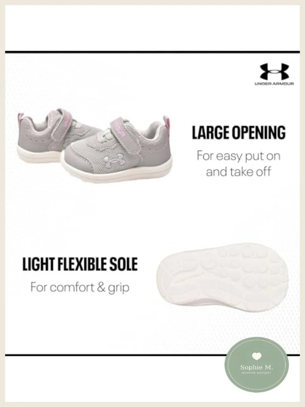 Under Armour Baby Crib Shoes Non-Slip Velcro Infant Sneakers